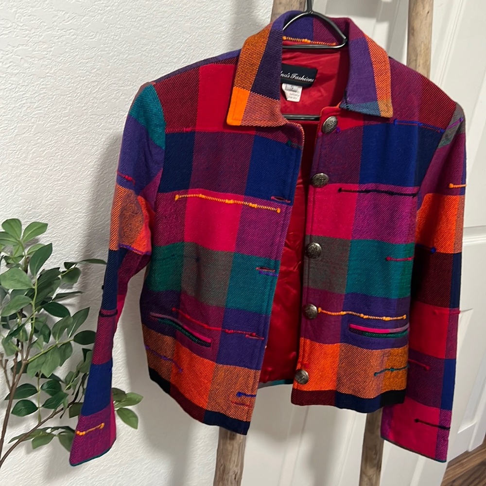 Plaid colorful western jacket, size S but can fit a m as well